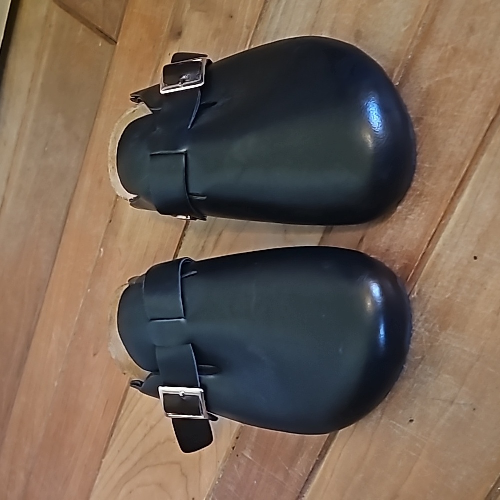 JW ANDERSON slipper leather loafer mules black with cork footbeds